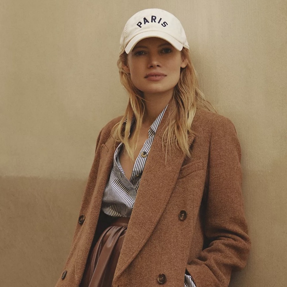 Anthropologie wanderlust Cream and navy Paris Cap